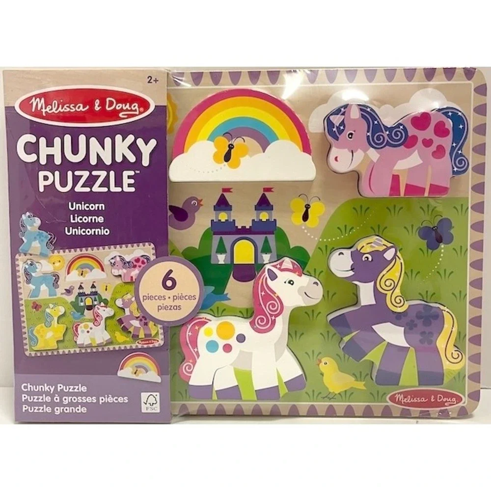 Melissa & Doug ANIMALS & UNICORNS Wooden Chunky Puzzles Brand New Sealed